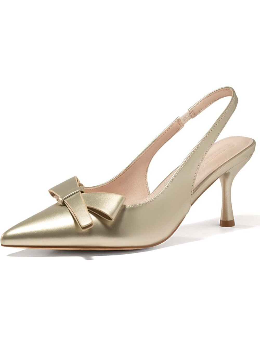 Women's Gold Slingback Kitten Heels Bow Closed Pointed Toe Pumps Slip on Shoes